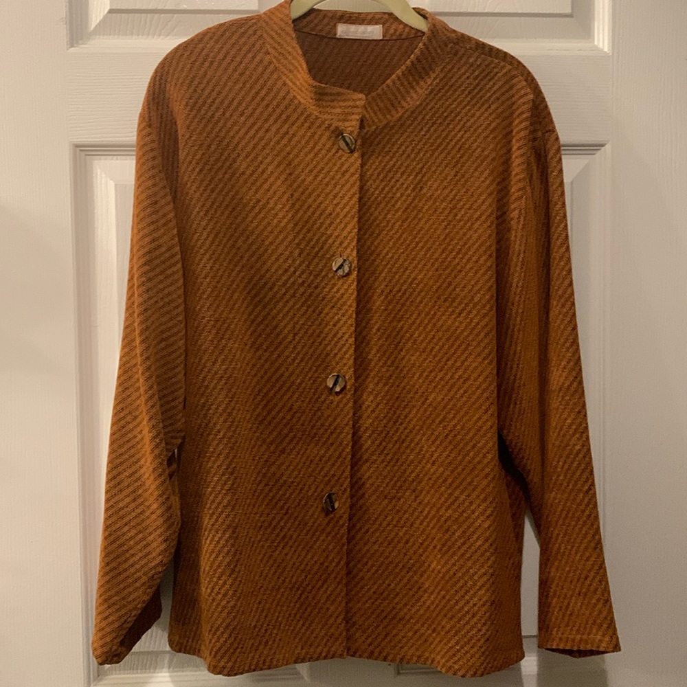VINTAGE ALLIE-COOSH TOP/JACKET SZ SM RUST/BLACK STRIPES (DALLAS BOUTIQUE) KNIT